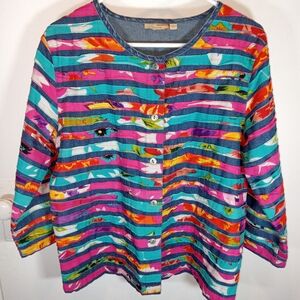 Choices Denim Multicolor Embroidered Button Down Shirt VTG